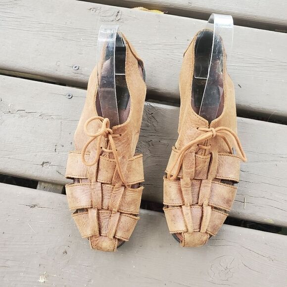 Vintage 90s y2k Brown Leather Greek Fisherman Chunky Platform Jesus Sandals‎ 8.5 - Picture 4 of 8